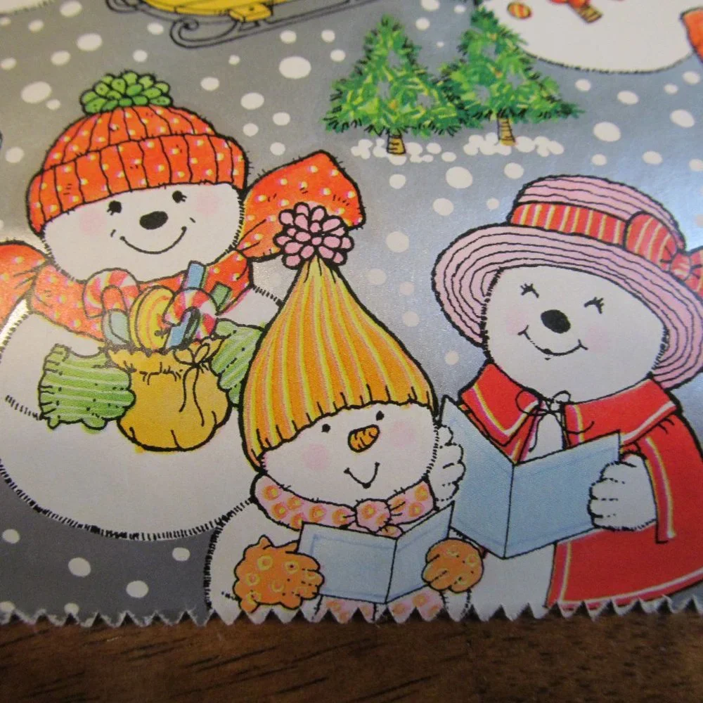 Vintage Hallmark Gift Wrap Paper Partial Roll ~ Snowmen w Trees, Sleds